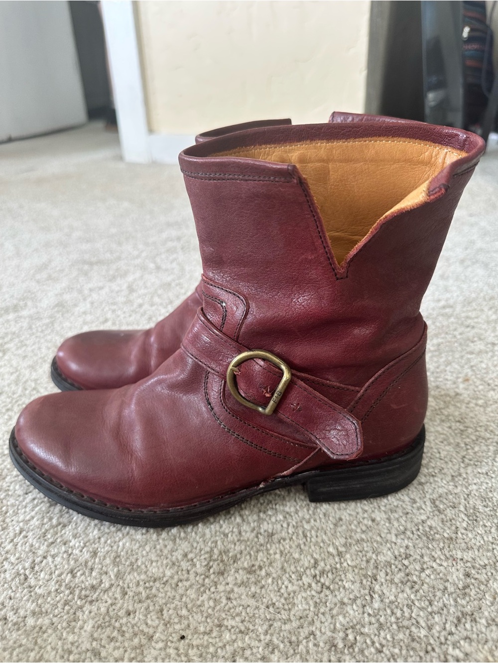 Fiorentini + Baker Deep Red Ankle Boots with Buckle Size 8.5 (38.5 Euro)
